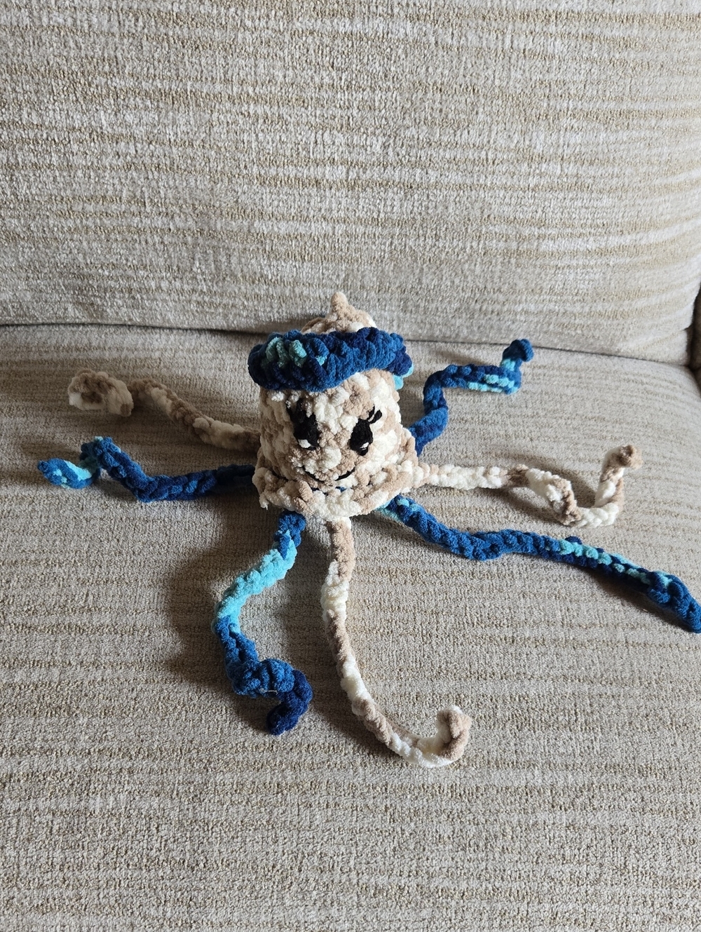 Handmade ,Plush Octopus Toy - Blue and Cream Kids Accessory